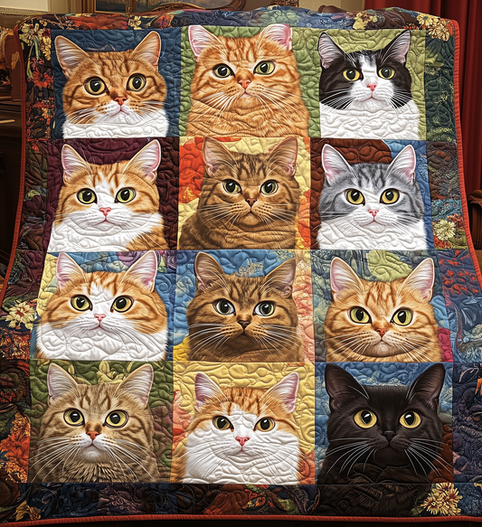 Cats in Bloom Quilted Blanket
