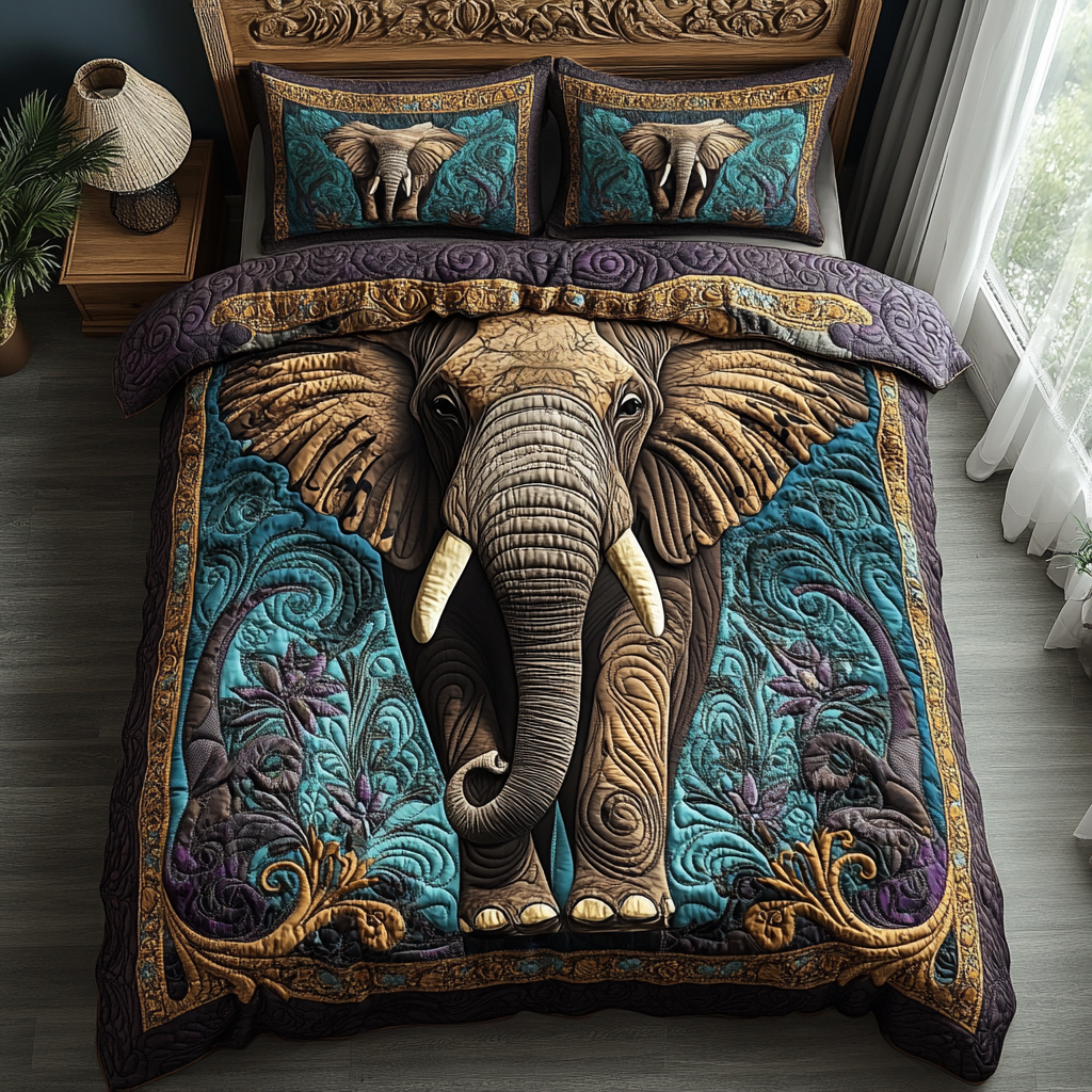 Celestial Elephant 3-Piece Quilted Bedding Set