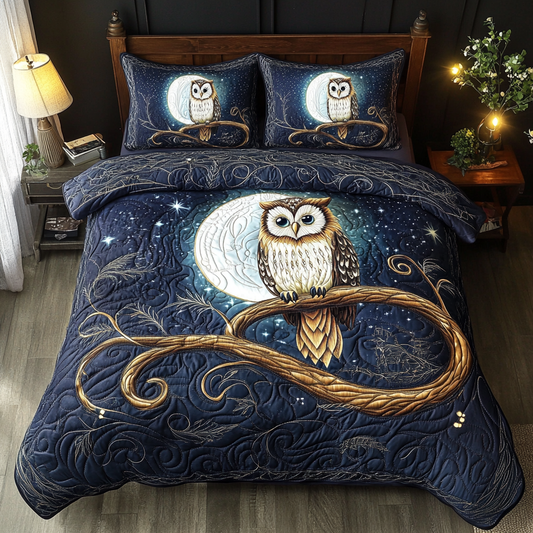 Celestial Owl 3-Piece Quilted Bedding Set
