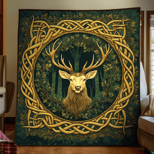 Celtic Deer Enchantment Quilted Blanket
