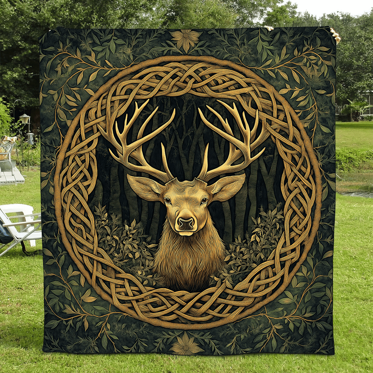 Celtic Forest Guardian Quilted Blanket
