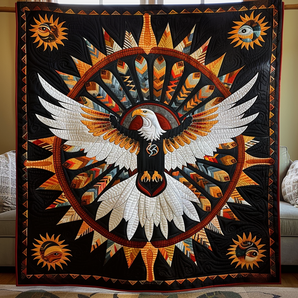 Ceremonial Eagle Sun Quilted Blanket
