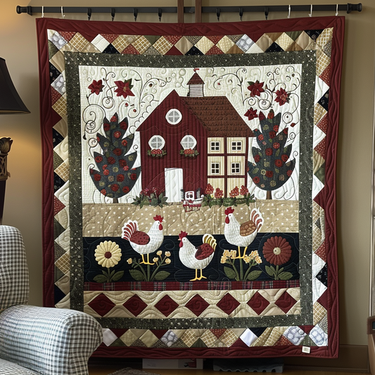 Charming Chicken Cottage Quilted Blanket