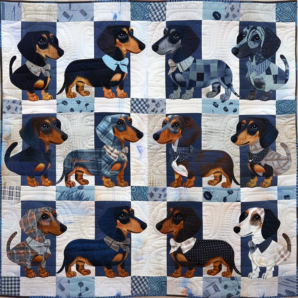 Charming Dachshunds Quilted Blanket