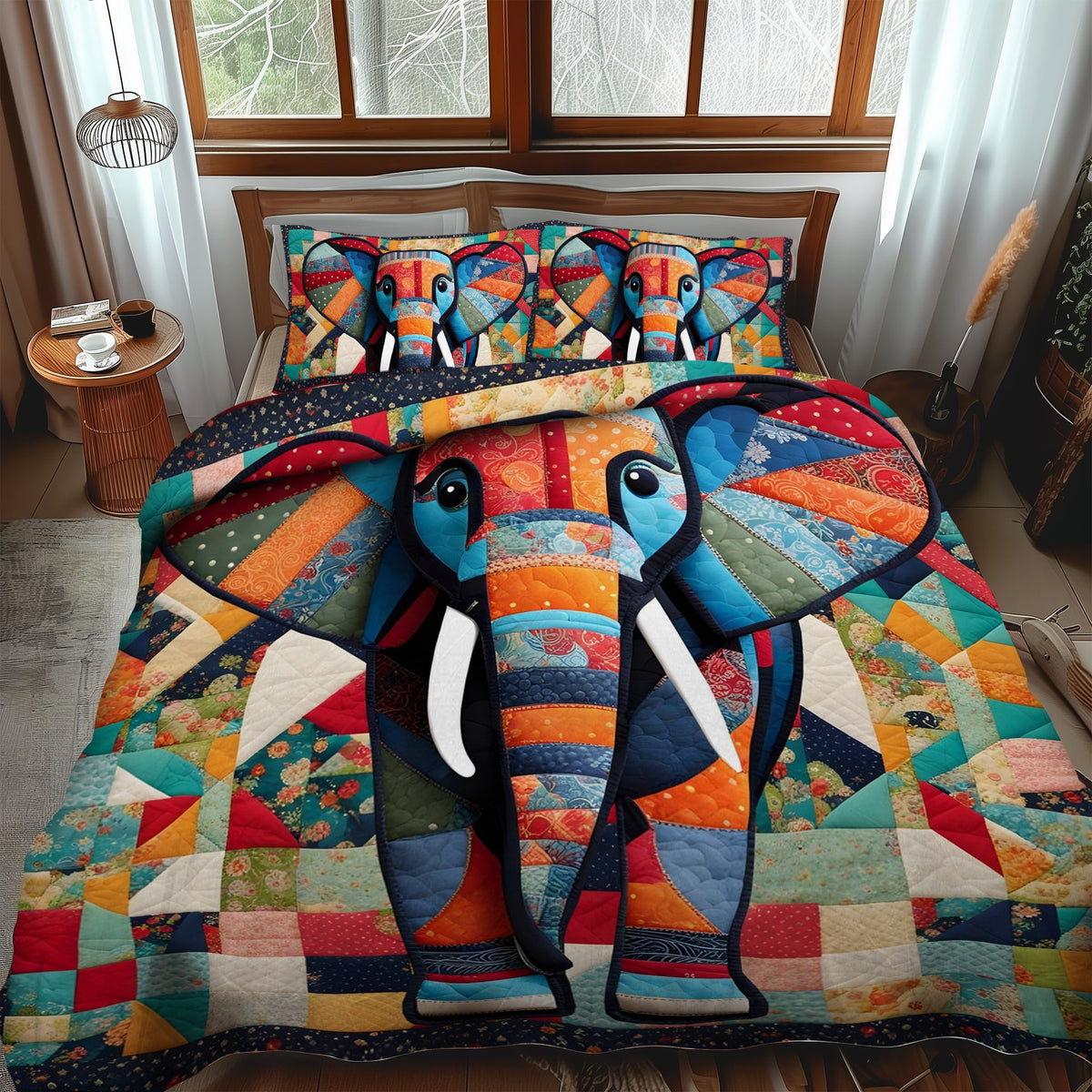 Charming Elephant 3-Piece Quilted Bedding Set
