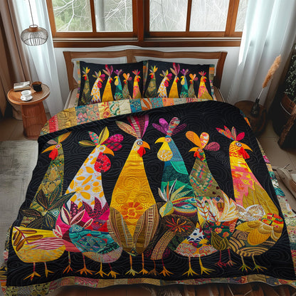 Charming Rooster 3-Piece Quilted Bedding Set