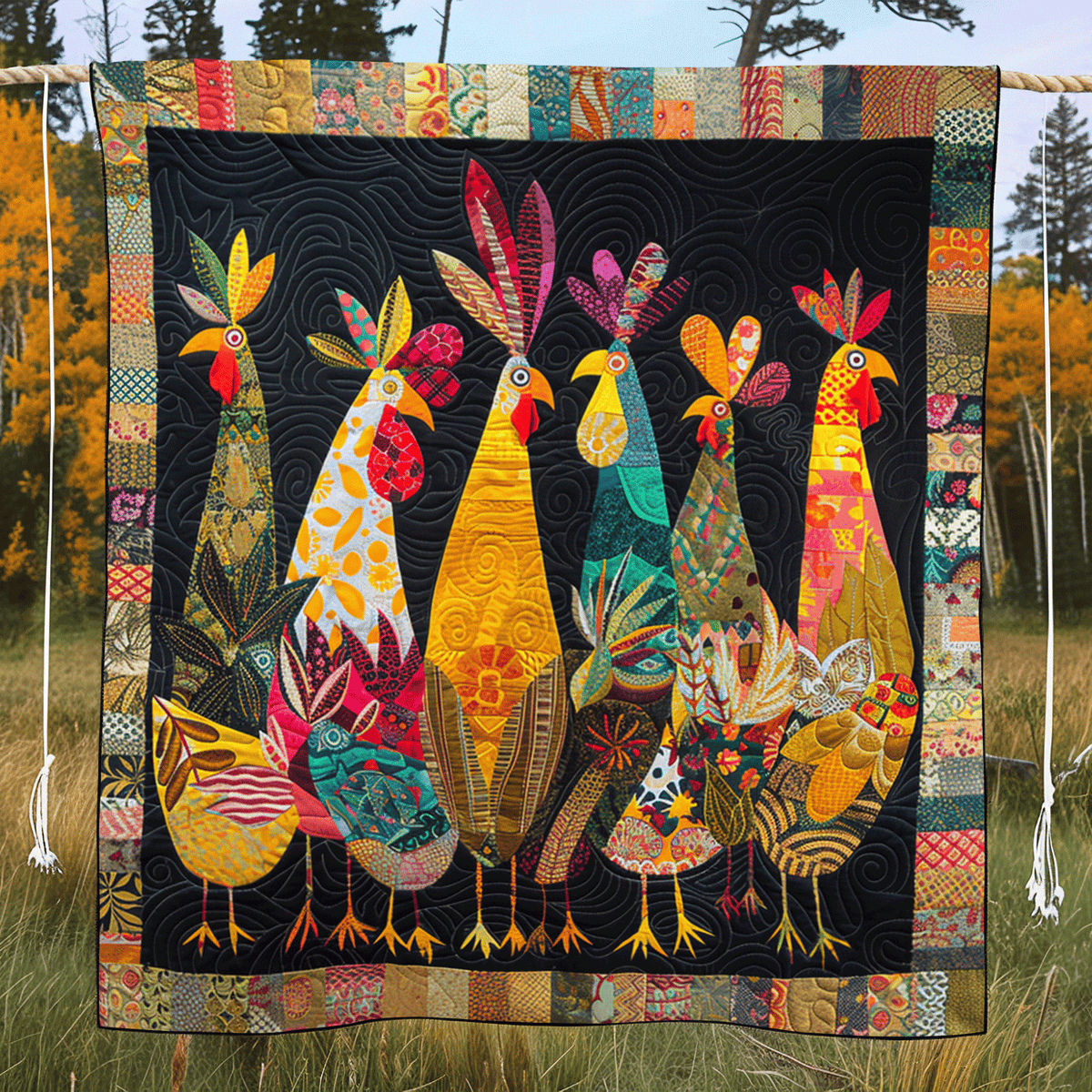 Charming Rooster Quilted Blanket
