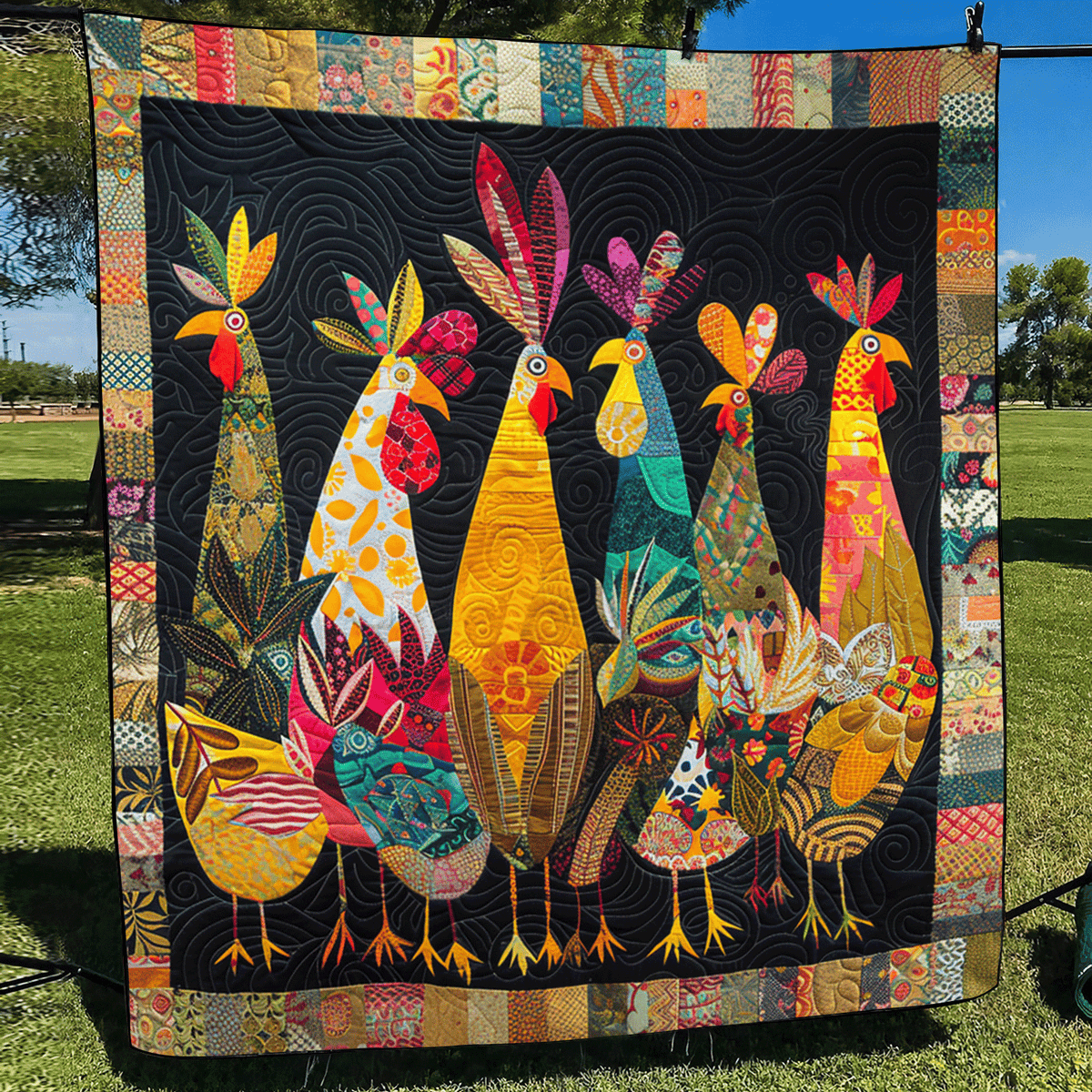Charming Rooster Quilted Blanket