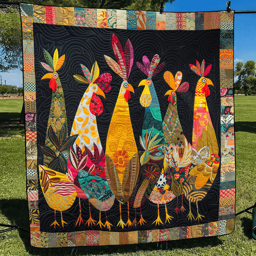 Charming Rooster Quilted Blanket