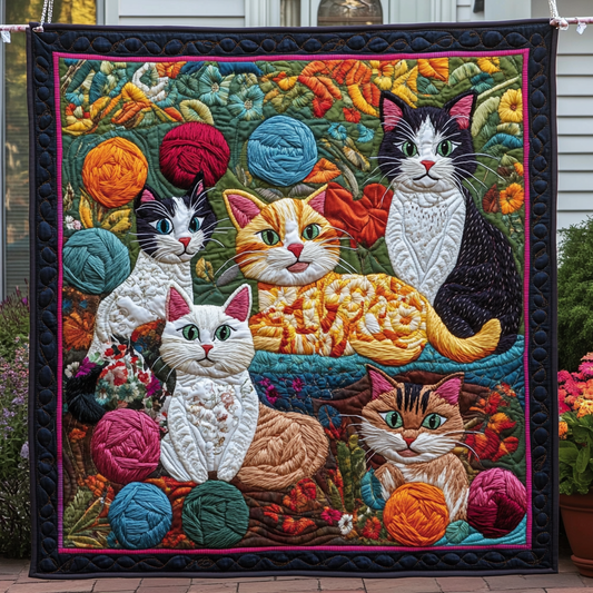 Charming Cat Quilted Blanket