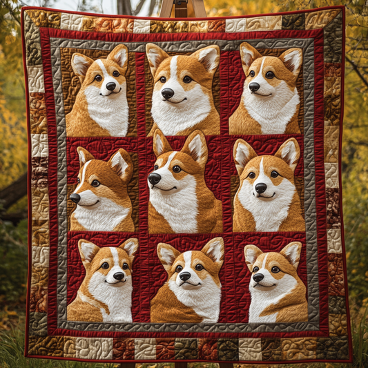 Charming Corgi Smile Quilted Blanket