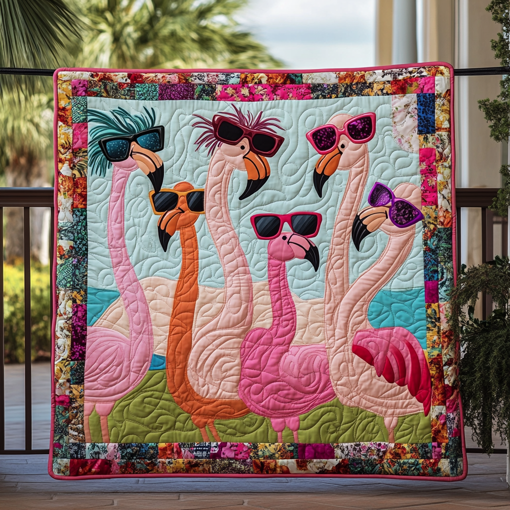 Charming Flamingo Quilted Blanket