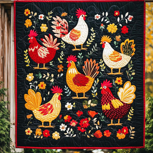 Charming Hens Quilted Blanket