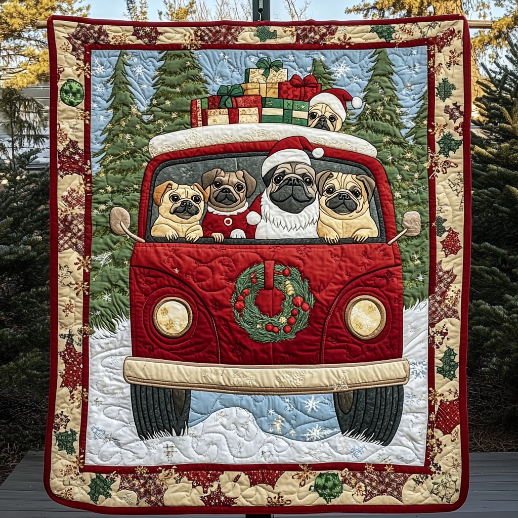Charming Pug Faces Quilted Blanket
