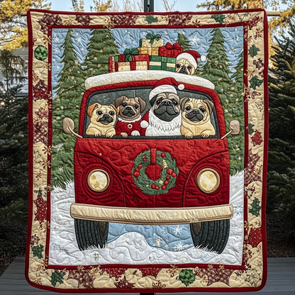 Charming Pug Faces Quilted Blanket