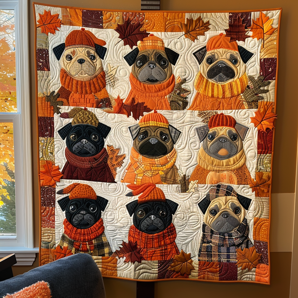 Charming Pugs Quilted Blanket