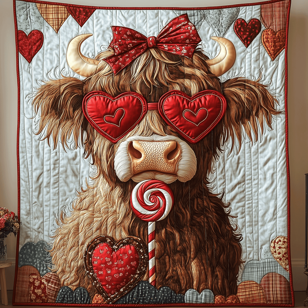 Cheeky Highland Cow Quilted Blanket