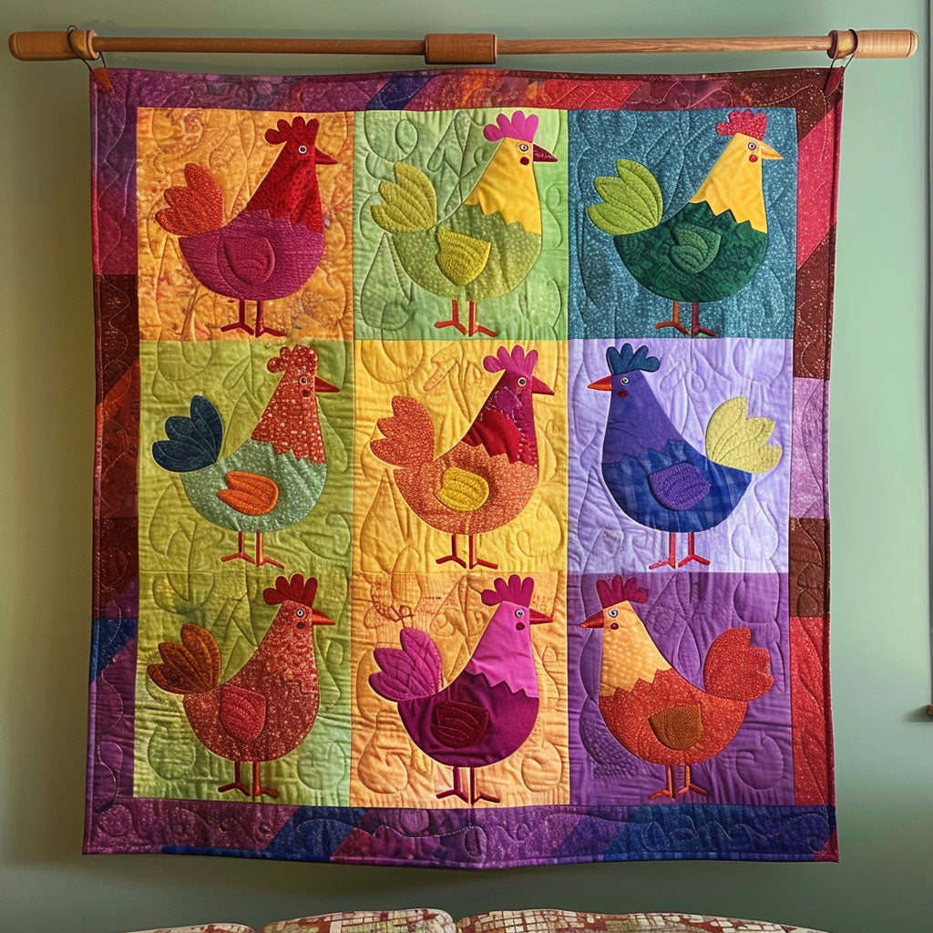 Cheerful Chickens Quilted Blanket