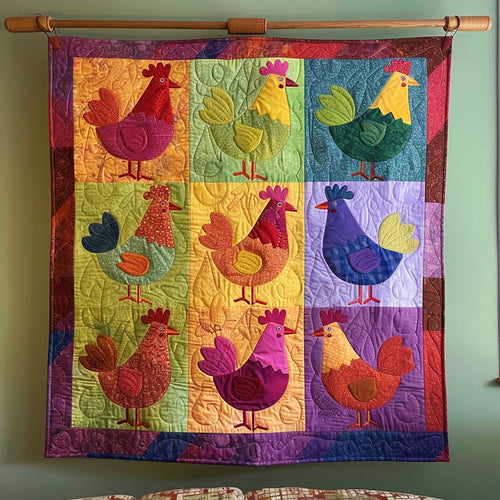 Cheerful Chickens Quilted Blanket