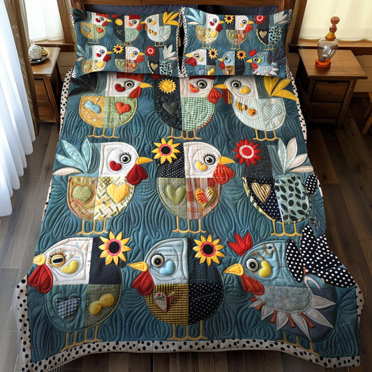 Cheerful Chicks 3-Piece Quilted Bedding Set