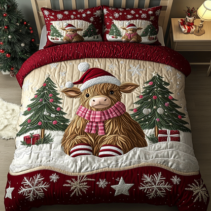 Cheerful Cow 3-Piece Quilted Bedding Set