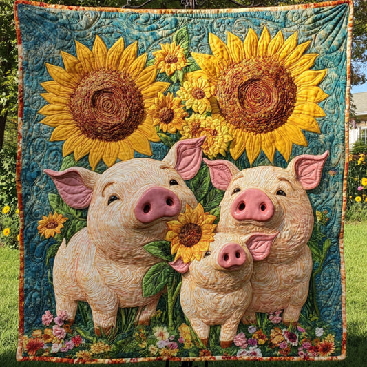 Cheerful Pigs Quilted Blanket