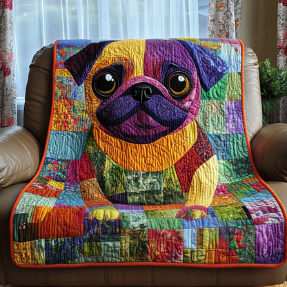Cheerful Pug Quilted Blanket