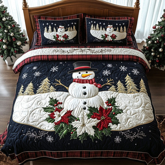 Cheerful Snowmen 3-Piece Quilted Bedding Set