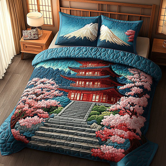 Cherry Blossom Path 3-Piece Quilted Bedding Set