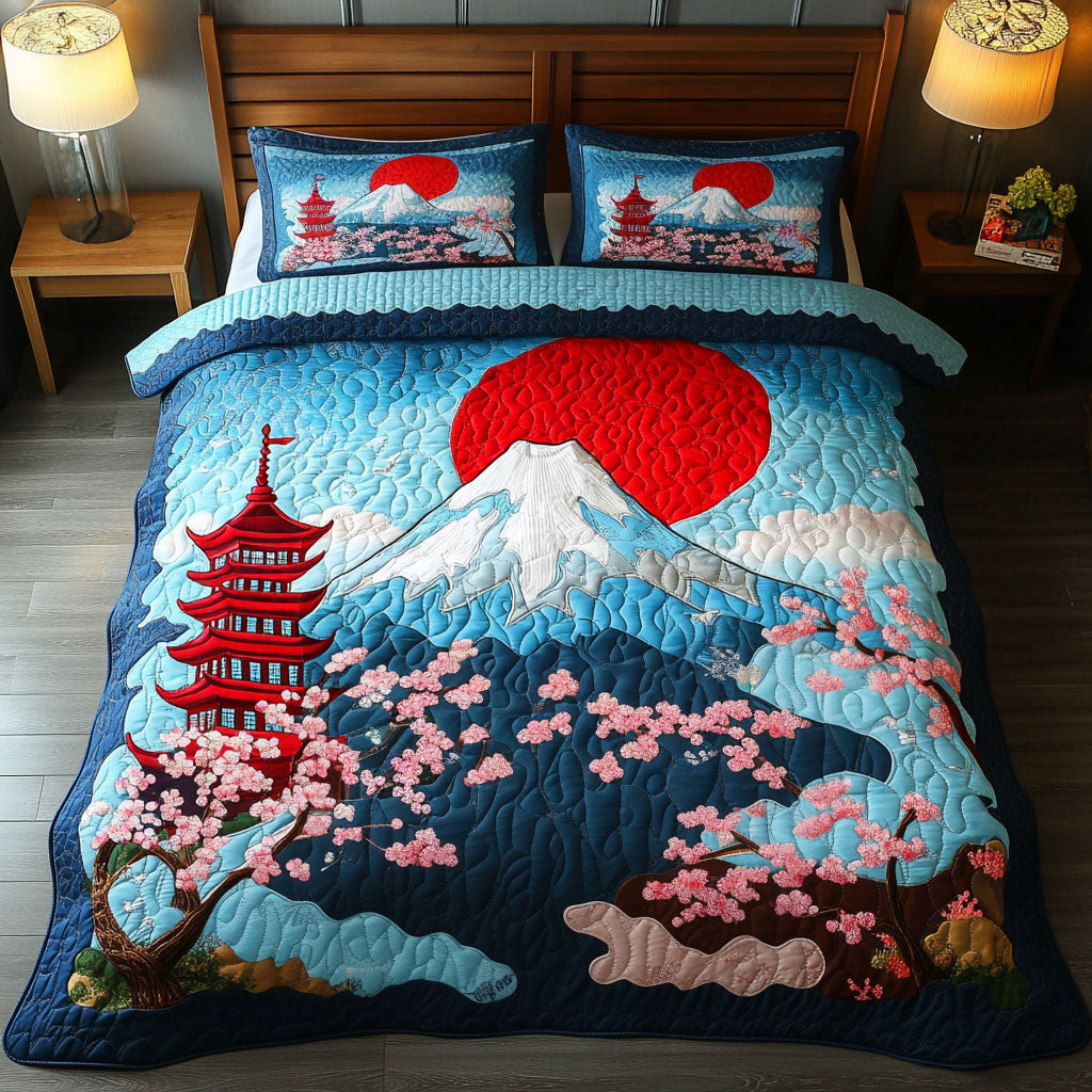 Cherry Blossom Shrine 3-Piece Quilted Bedding Set