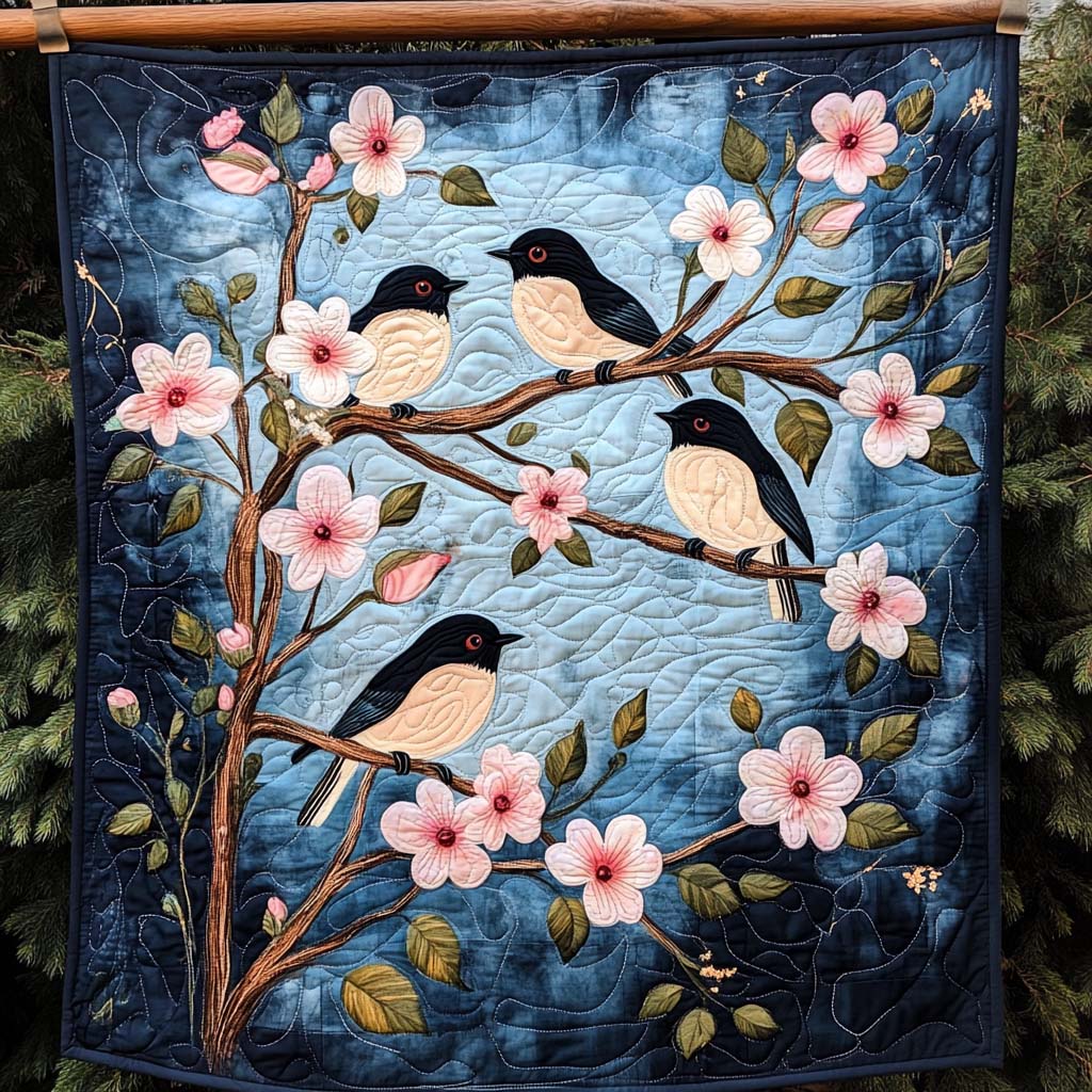 Cherry Blossoms Quilted Blanket
