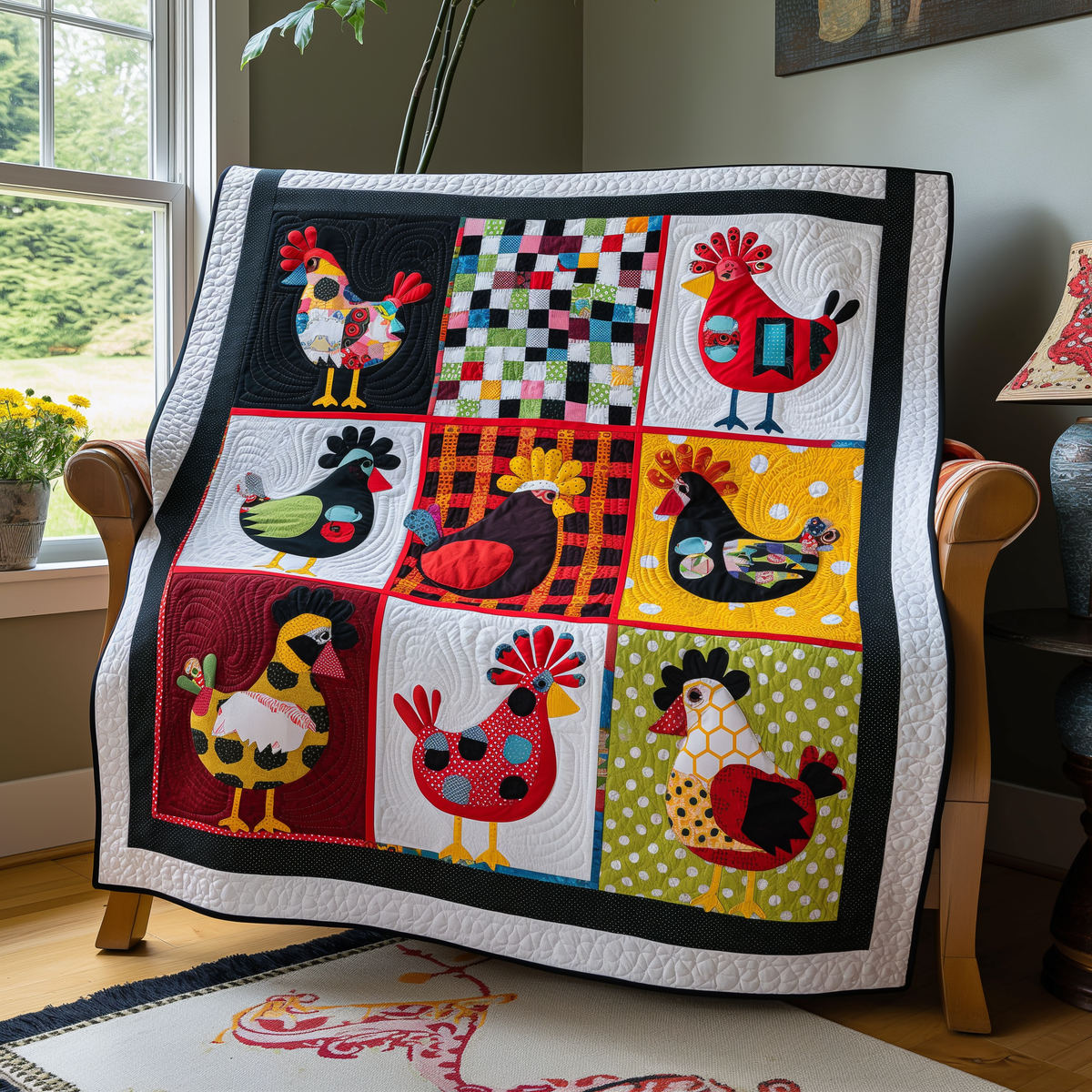 Chicken Mosaic Quilted Blanket