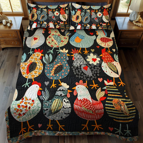 Chicken Paradise 3-Piece Quilted Bedding Set