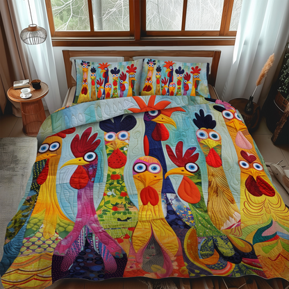 Chicken Vibrant Village 3-Piece Quilted Bedding Set