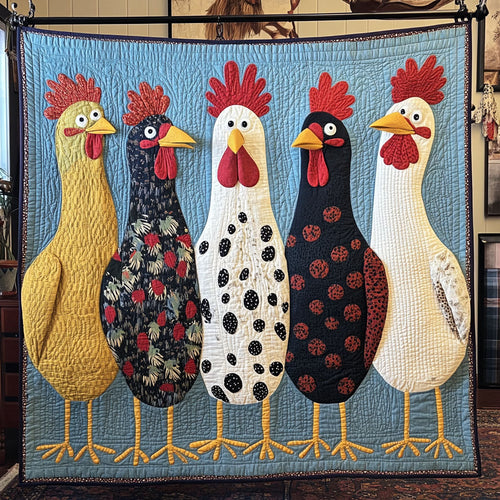 Chickens in Bloom Quilted Blanket