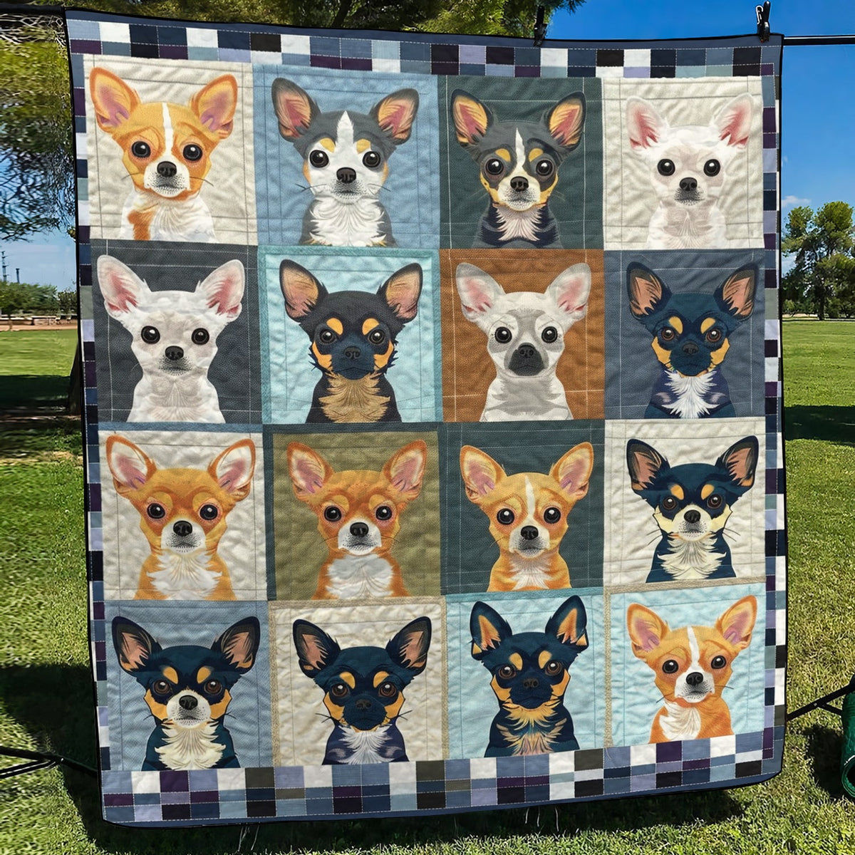 Chihuahua Portraits Quilted Blanket