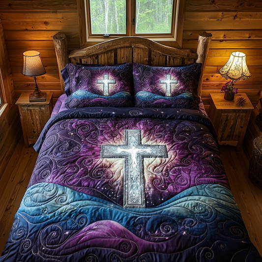 Christian Cross Grace 3-Piece Quilted Bedding Set