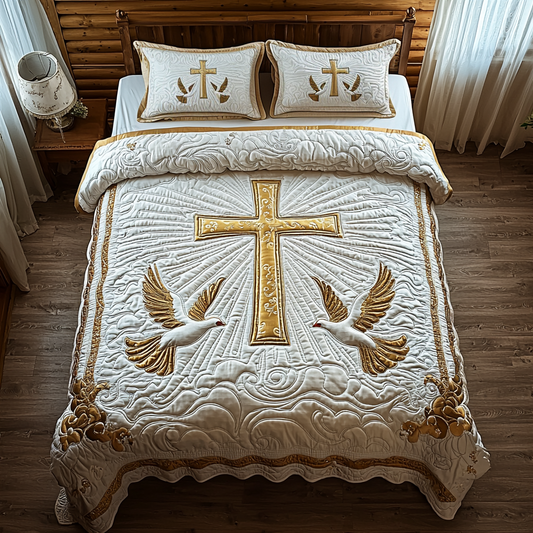 Christian Cross Light 3-Piece Quilted Bedding Set