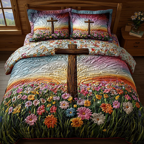 Christian Cross Peace 3-Piece Quilted Bedding Set