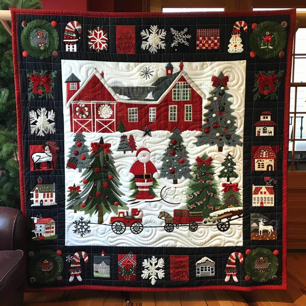 Christmas Barn Quilted Blanket