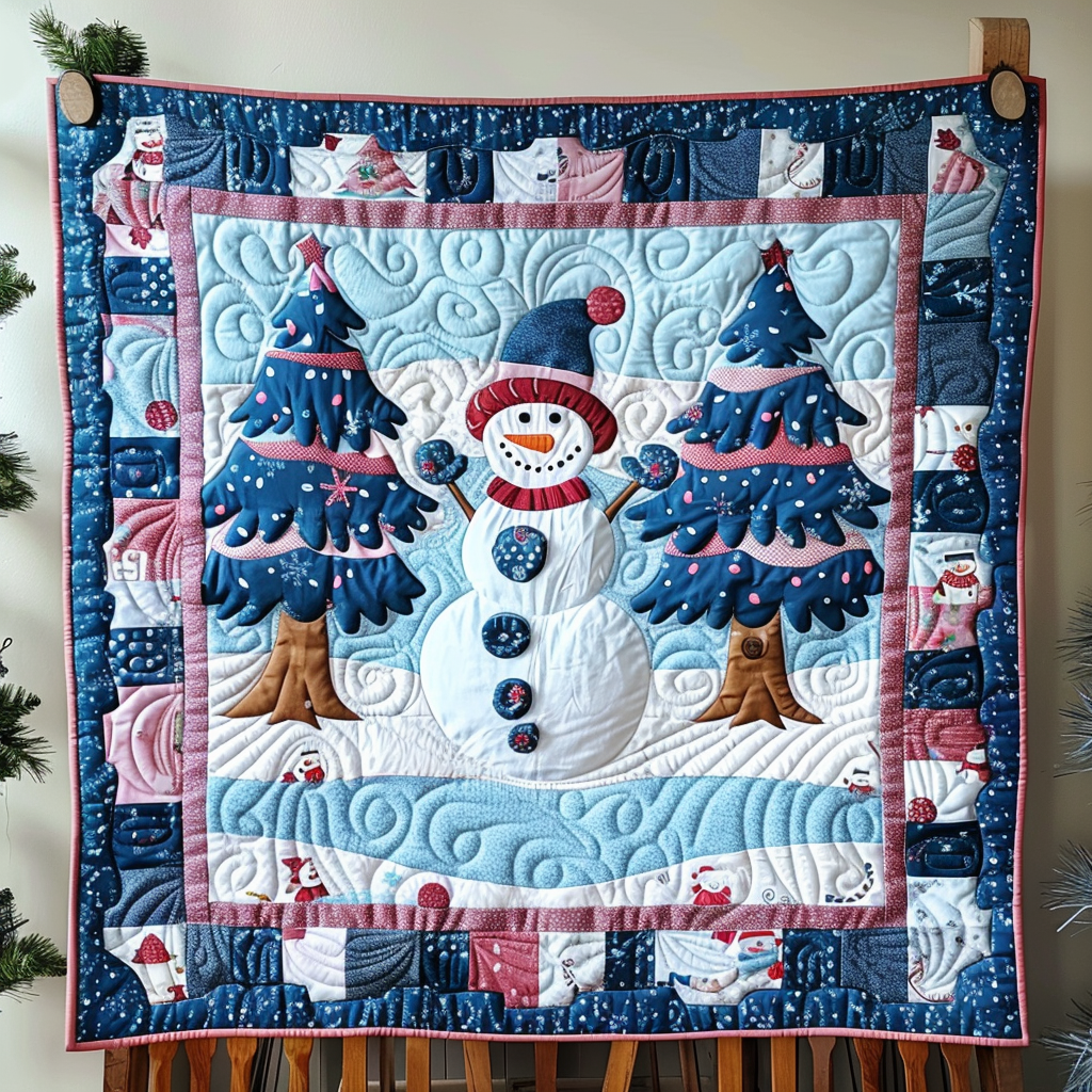 Christmas Snowman Spirit Quilted Blanket
