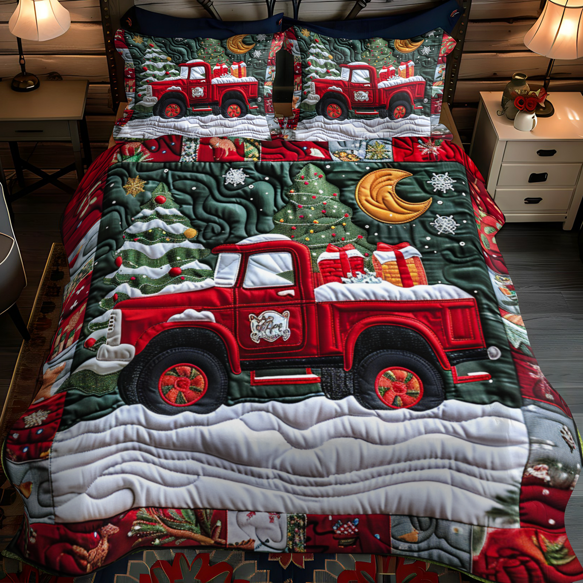 Christmas Truck 3-Piece Quilted Bedding Set