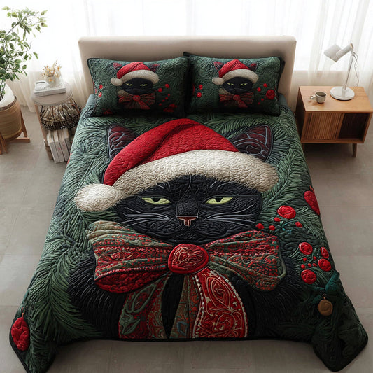 Christmas Black Cat 3-Piece Quilted Bedding Set