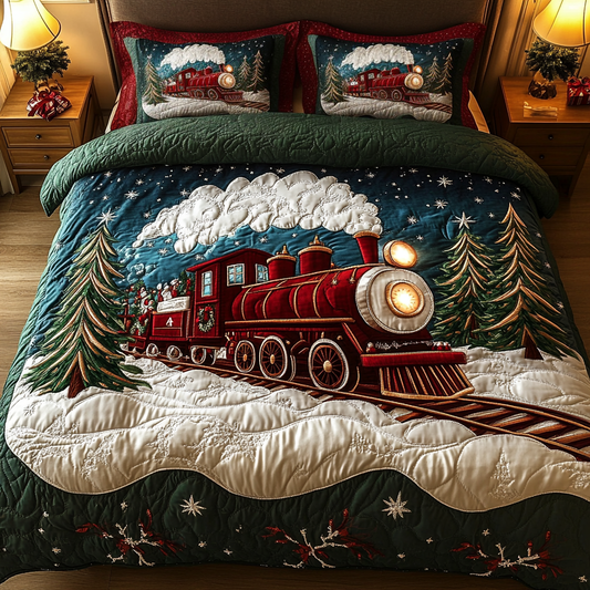 Christmas Caboose 3-Piece Quilted Bedding Set