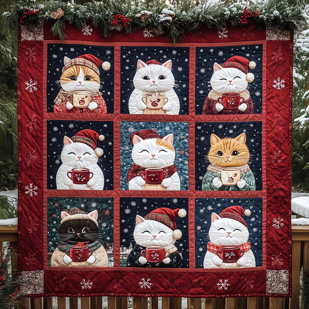 Christmas Cats Quilted Blanket