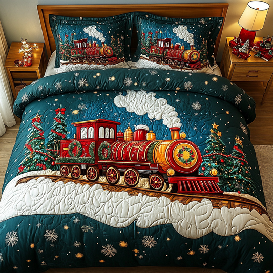 Christmas Choo Choo Cheer 3-Piece Quilted Bedding Set