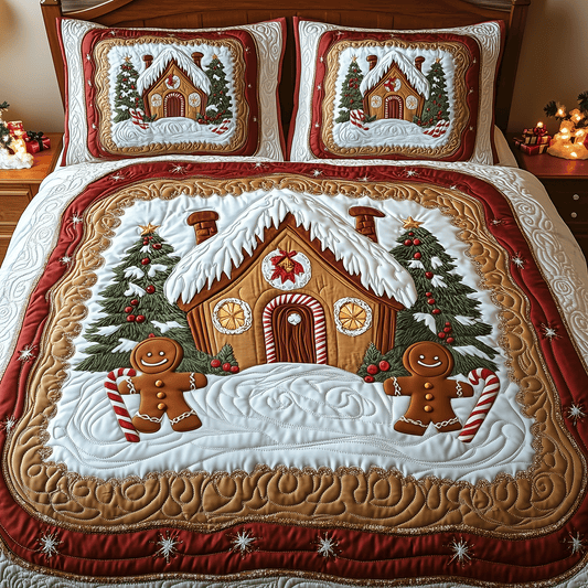 Christmas Cottage Snuggles 3-Piece Quilted Bedding Set