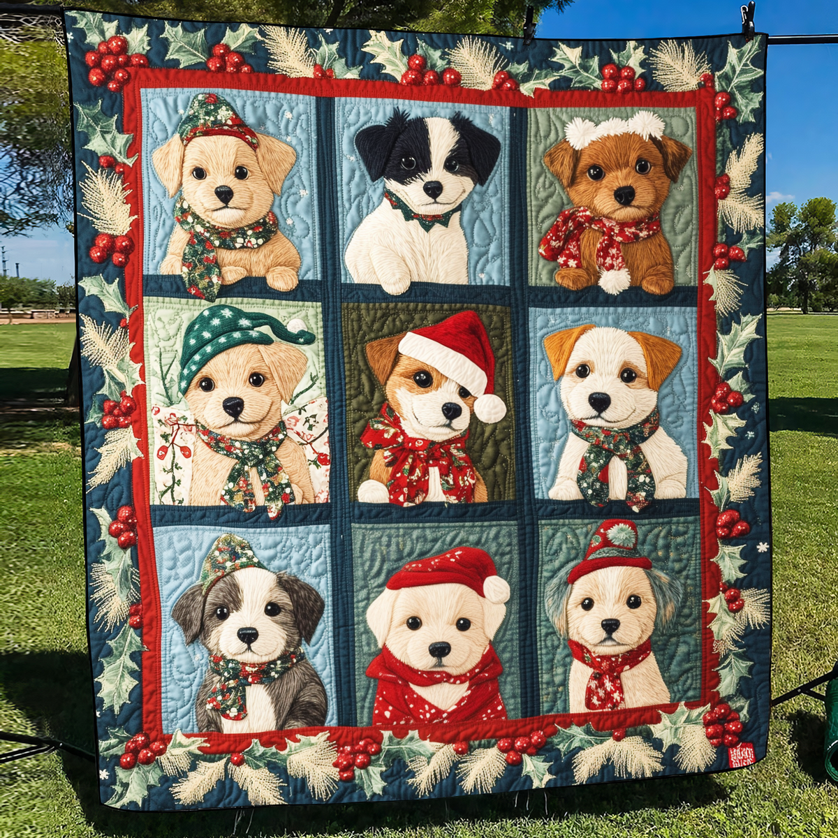 Christmas Puppy Joy Quilted Blanket