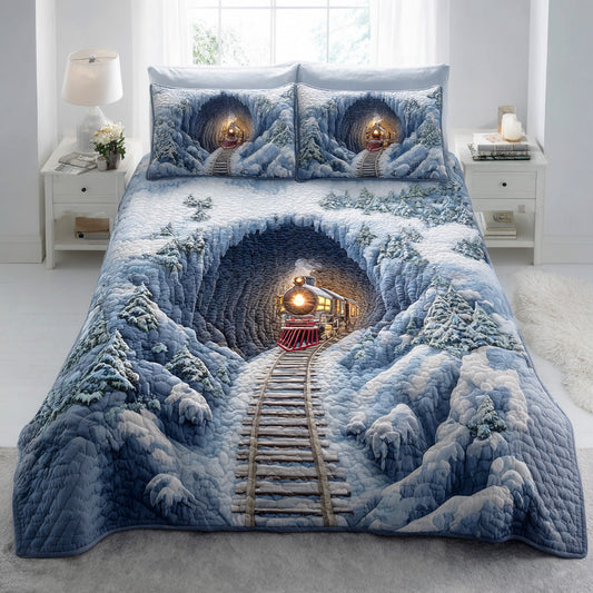 Christmas Railway Dreams 3-Piece Quilted Bedding Set