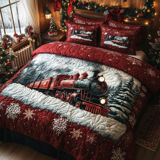 Christmas Railways 3-Piece Quilted Bedding Set